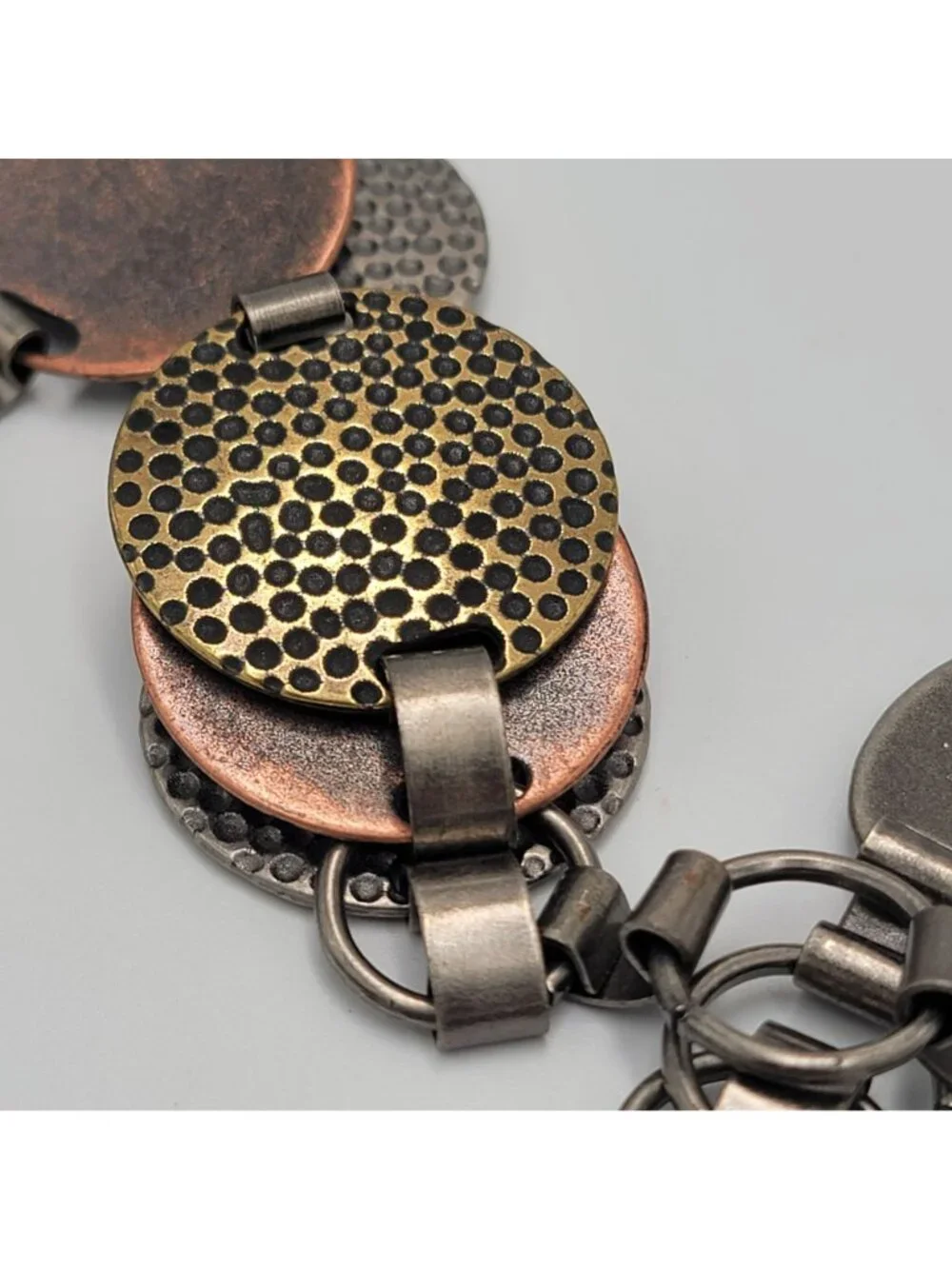 Vtg Y2K Hammered MetalDisc Chain Belt Adjustable..
